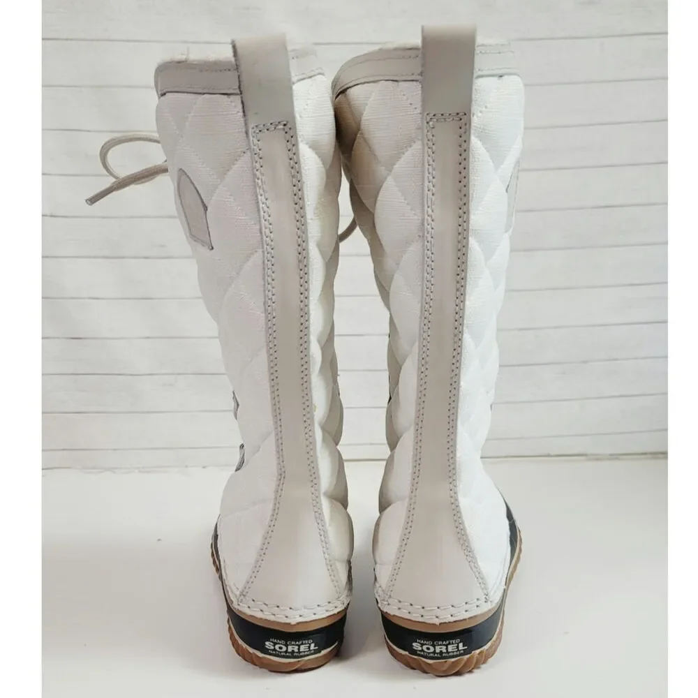 SOREL OUT & ABOUT TALL WATERPROOF LACE UP BOOTS IN WHITE, SZ 6.5